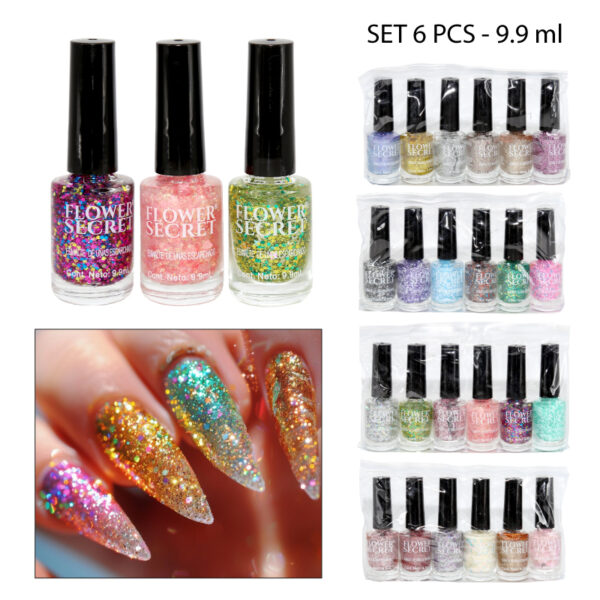 ESMALTES GLITTER PACK 6 COLORES SURTIDOS