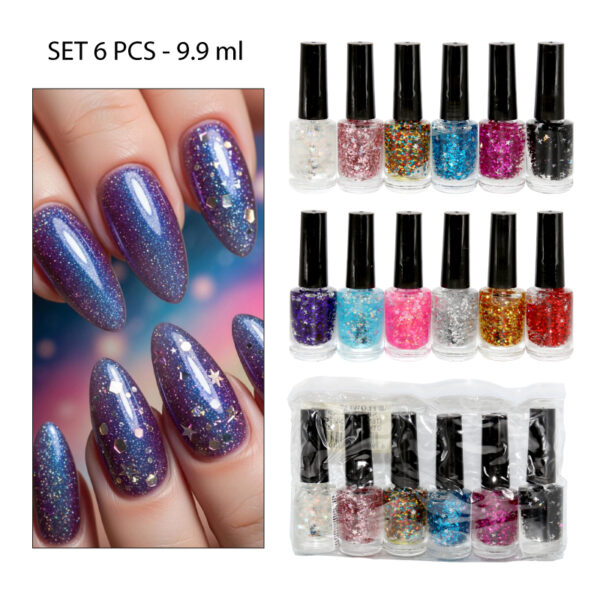 PACK 6 ESMALTES GLITTER CON ESTRELLAS