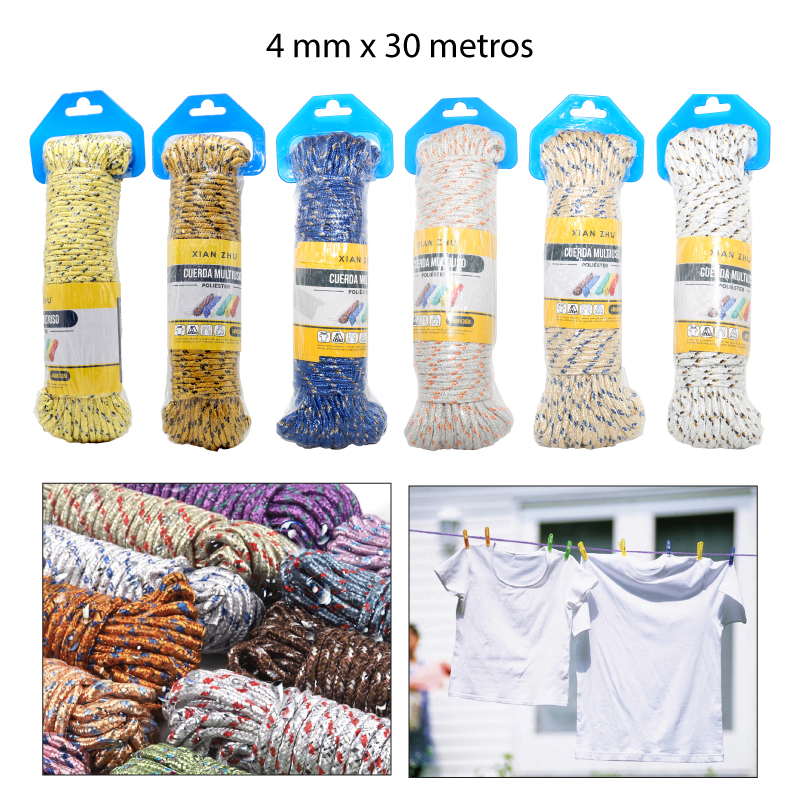 CUERDA DE POLIÉSTER DE ALTA RESISTENCIA PARA TENDEDERO - 4 MM X 30 MTS