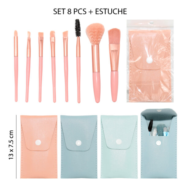 SET DE 8 BROCHAS DE MAQUILLAJE CON ESTUCHE DE CUERO