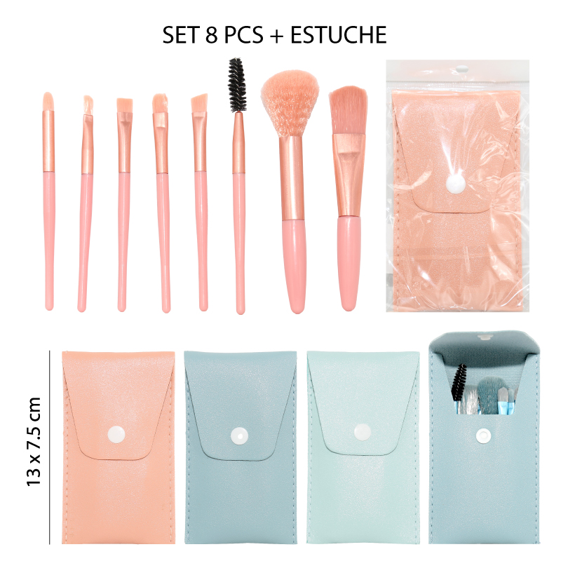 SET DE 8 BROCHAS DE MAQUILLAJE CON ESTUCHE DE CUERO