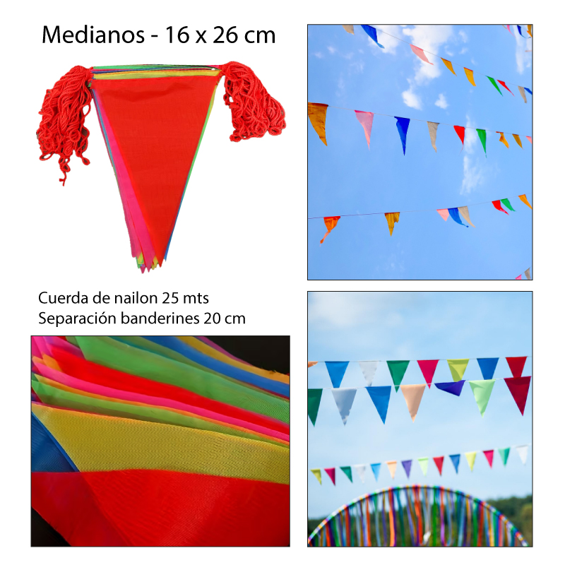 BANDERAS DE COLORES TAMAÑO MEDIANO CON CUERDA