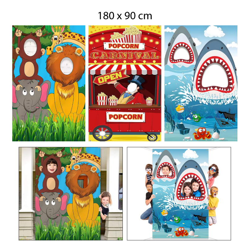 TELA DE FONDO PARA CELEBRACIONES CON AGUJERO PARA ROSTROS - 180 x 90 CM