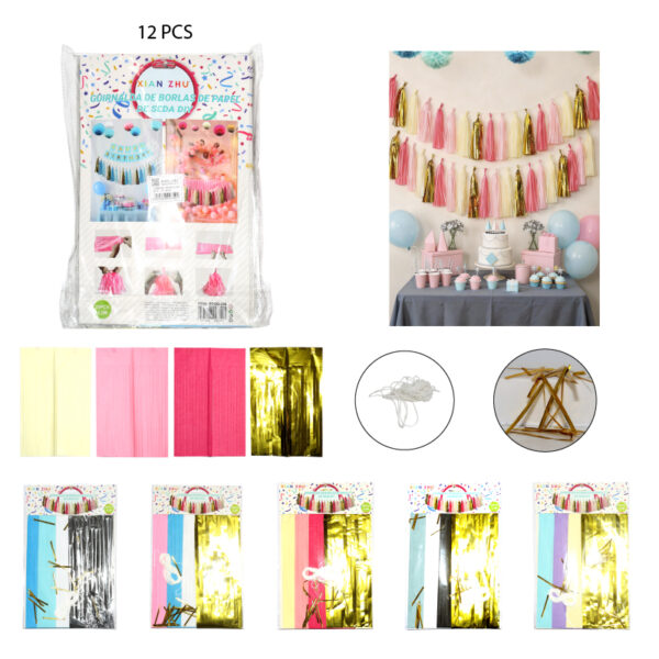 GUIRNALDA TIRAS DE PAPEL PARA FIESTA - 12 PCS
