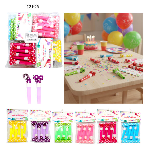 SOPLADORES DE CUMPLEAÑOS - 12 PCS