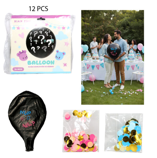 GLOBO REVELACIÓN GIGANTE CON CONFETI - 12 PCS