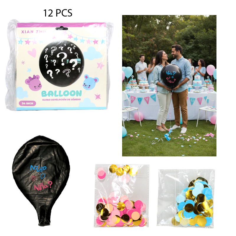 GLOBO REVELACIÓN GIGANTE CON CONFETI - 12 PCS