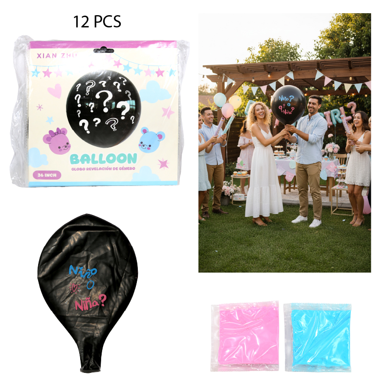 GLOBO REVELACIÓN GIGANTE CON POLVO- 12 PCS