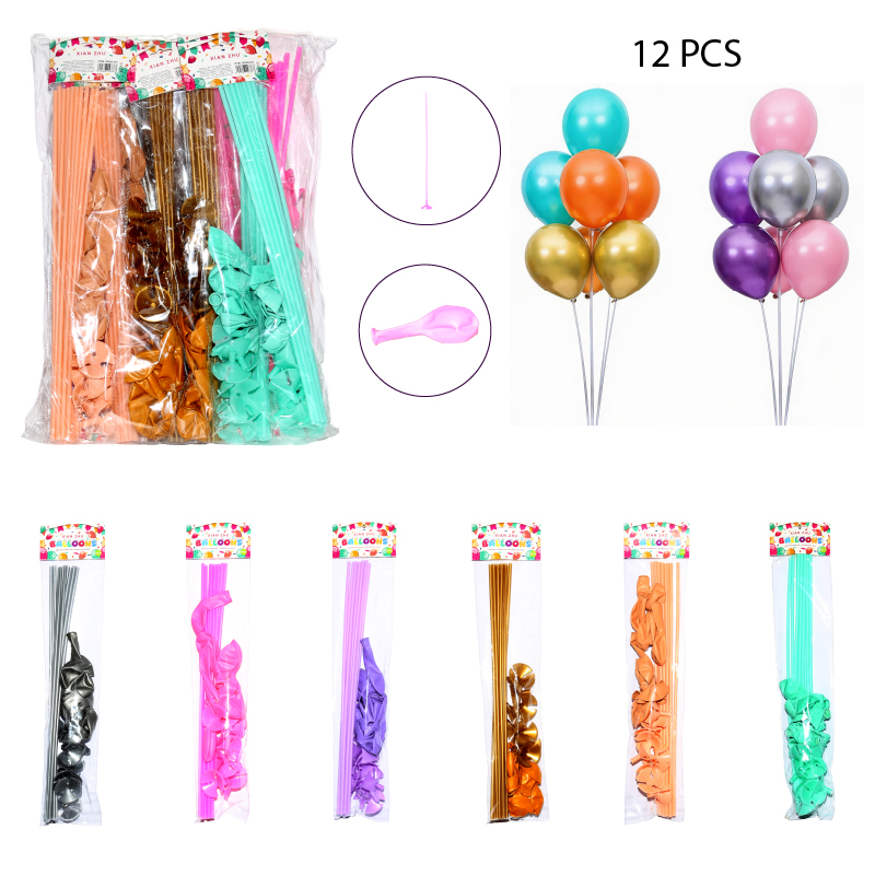 SET GLOBOS DE LATEX CON VARILLA 10 PIEZAS - 12 PCS