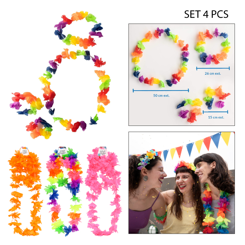 CORONAS DE FLORES FLOURESCENTES SET DE 4