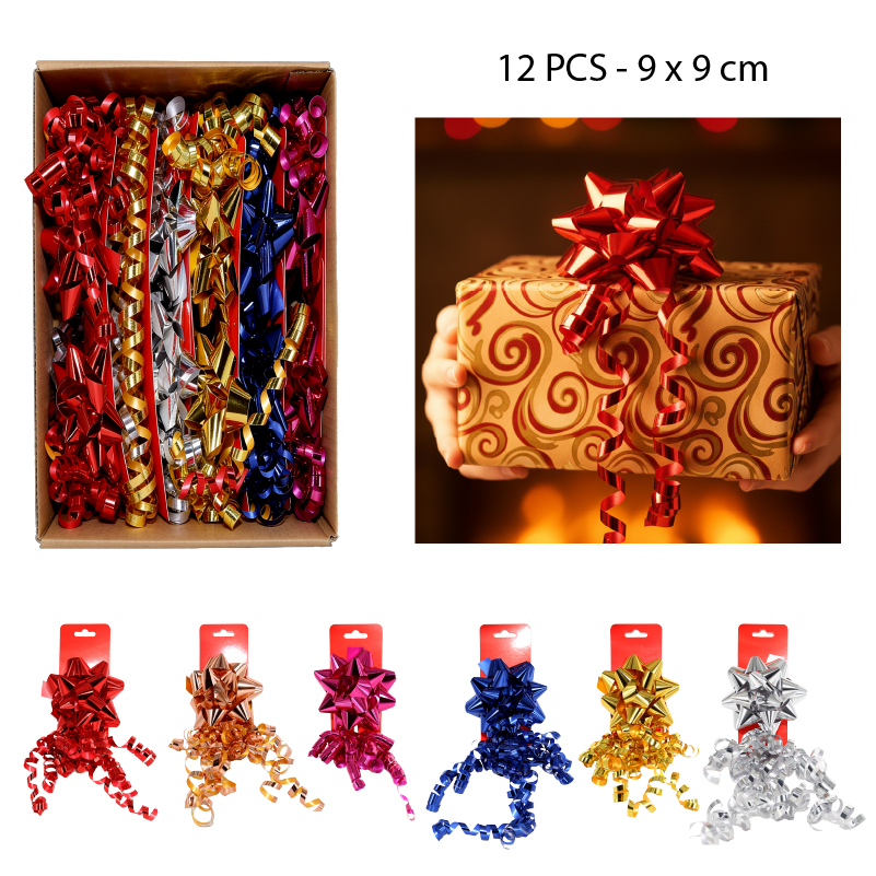 FLOR ESTRELLA AJUSTADA 4 PULGADAS CON RIZO - 6 PCS 9 X 9 CM