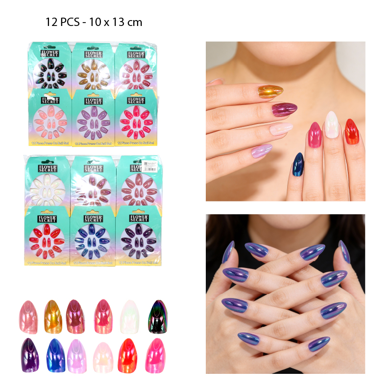 12 UÑAS POSTIZAS ALMOND COLORES EXTRA BRILLO (M)