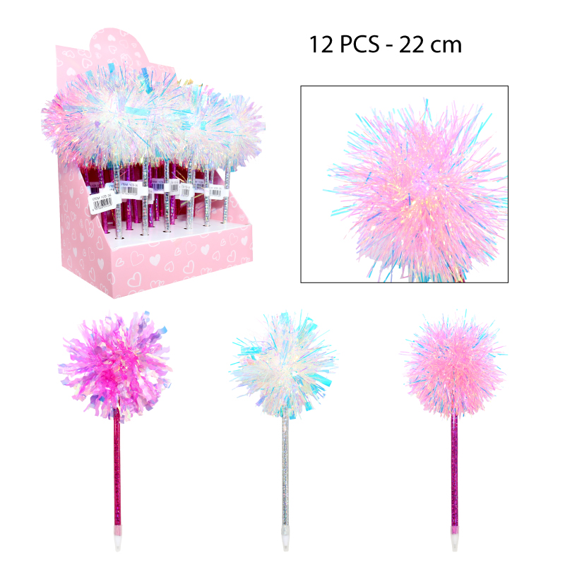 BOLÍGRAFOS AZULES CON DISEÑOS DE BOLA BRILLANTE - 22 CM