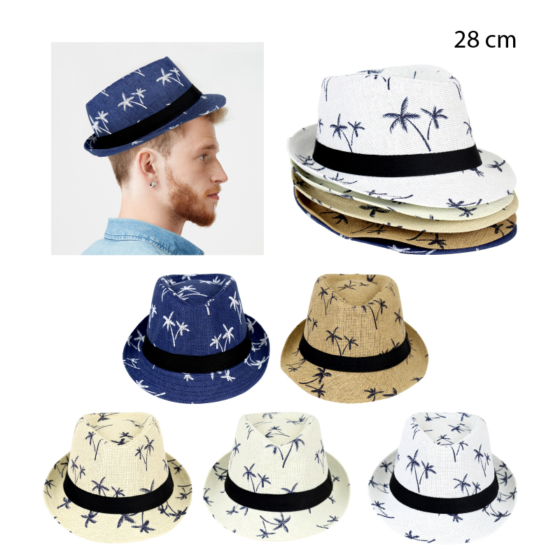 SOMBRERO DE PAJA CON ESTAMPADOS DE PALMERAS - 28 CM