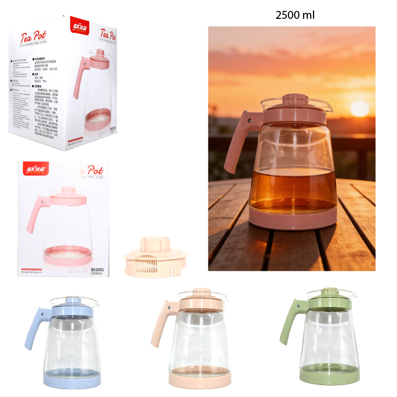 TETERA DE VIDRIO Y PLÁSTICO 3 COLORES