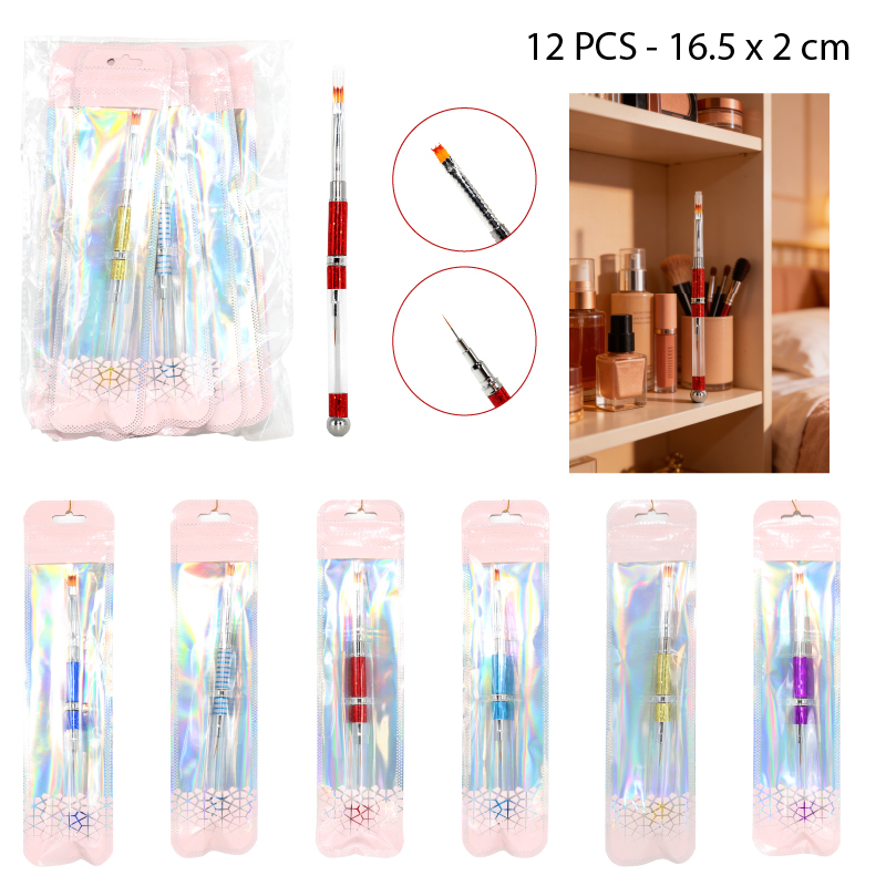 PINCELES DOBLE PARA MANICURE - 12 PCS