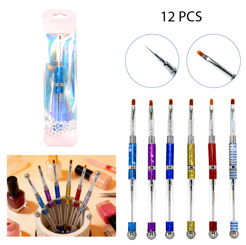 PINCELES PUNTA DOBLE PARA MANICURE - 12 PCS