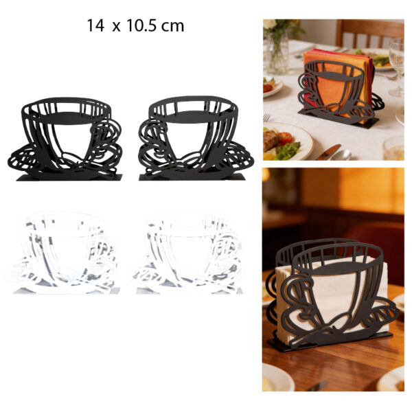 PORTA SERVILLETAS METÁLICO DISEÑO DE TAZAS DE CAFÉ