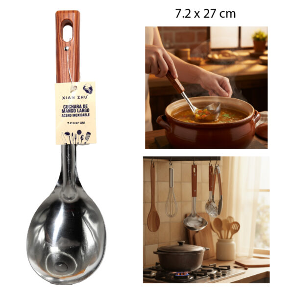 CUCHARA DE MANGO LARGO ACERO INOXIDABLE - 27 X 7.2 CM