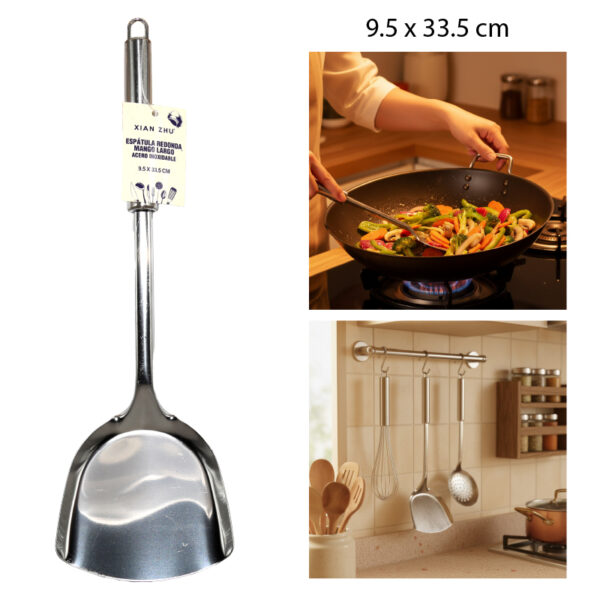 ESPÁTULA REDONDA MANGO LARGO ACERO INOXIDABLE - 33.5 X 9.5 CM