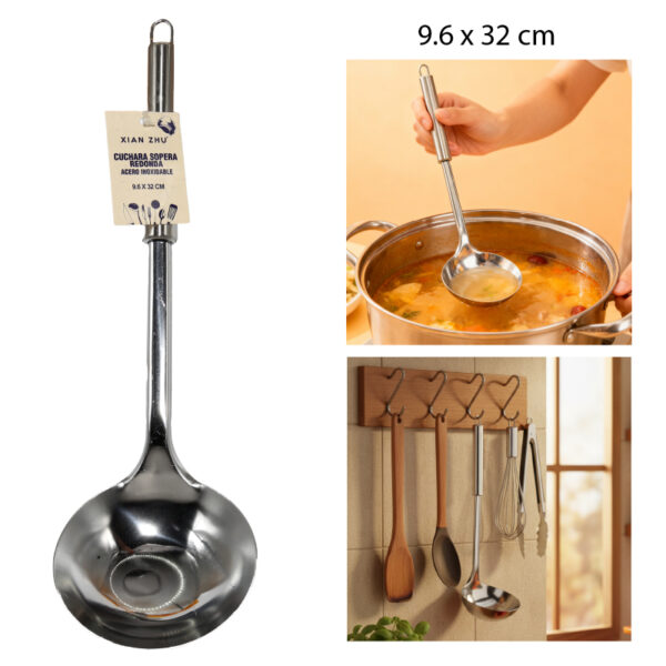 CUCHARA SOPERA REDONDA ACERO INOXIDABLE - 32 X 9.6 CM