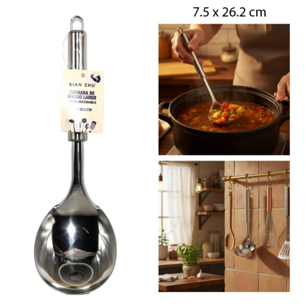 CUCHARA DE MANGO LARGO ACERO INOXIDABLE - 26.2 X 7.5