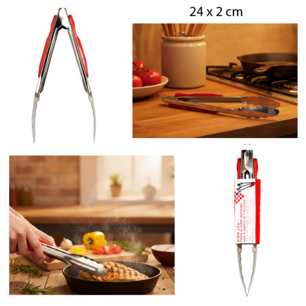 PINZA PARA ALIMENTOS MANGO ROJO ACERO INOXIDABLE - 24 x 2 CM