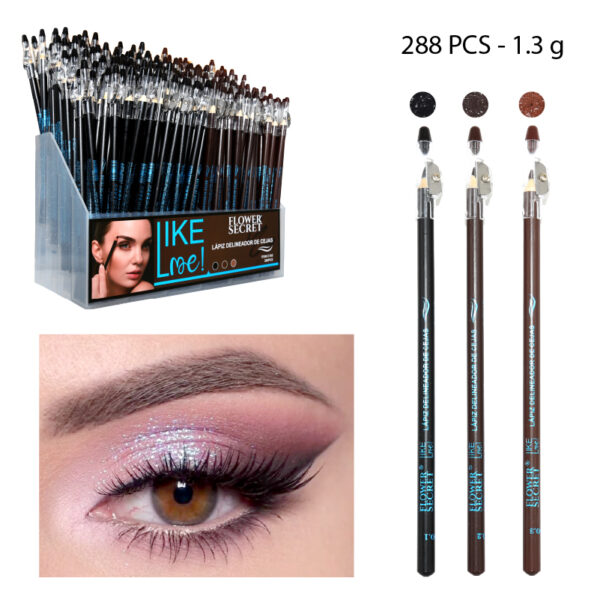 LÁPIZ DELINEADOR DE CEJAS COLORES OSCUROS CON SACAPUNTAS - 288 PCS