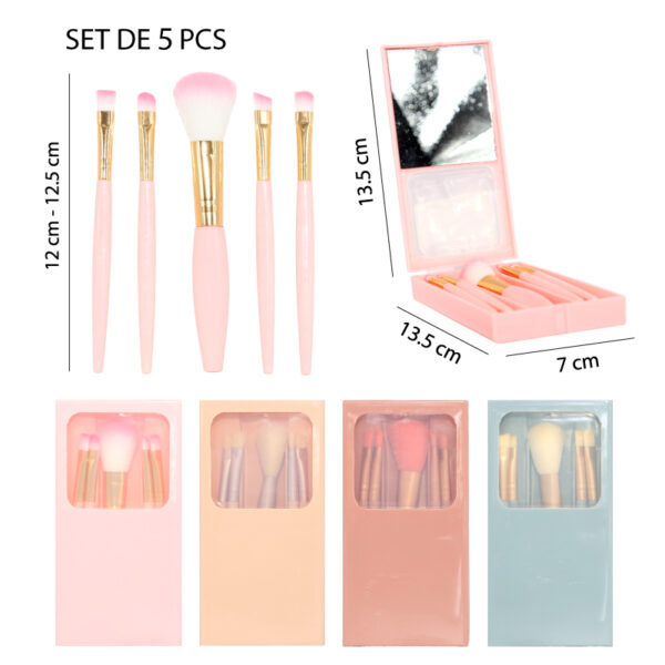 SET DE 5 BROCHAS DE MAQUILLAJE CON CAJA Y ESPEJO