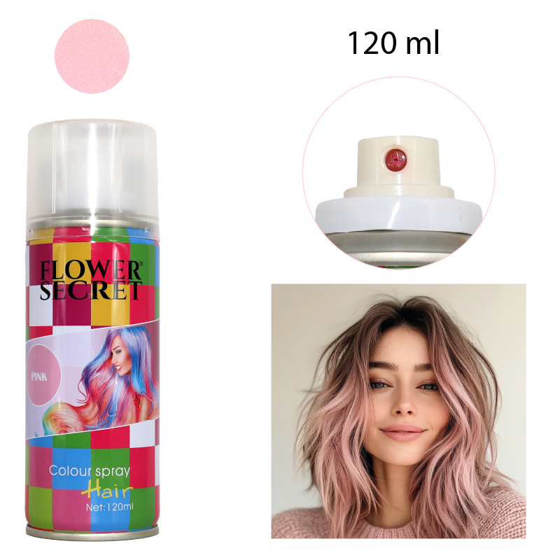SPRAY Y TINTE PARA CABELLO DESECHABLE TEMPORAL COLOR ROSA BARBIE  - 120 ML