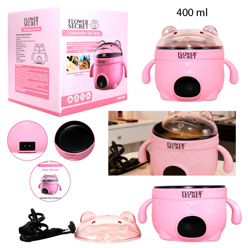 CALENTADOR DE CERA DISEÑO DE OSO ROSA - 400 ML