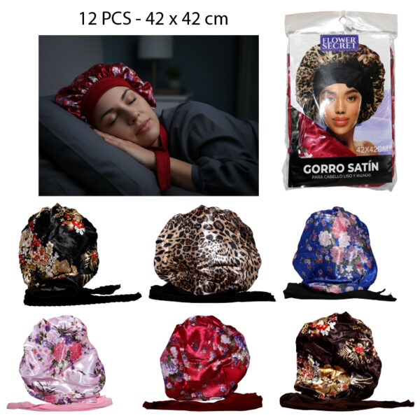 GORRO DE SATIN CON ESTAMPADO- 42 X 42 CM