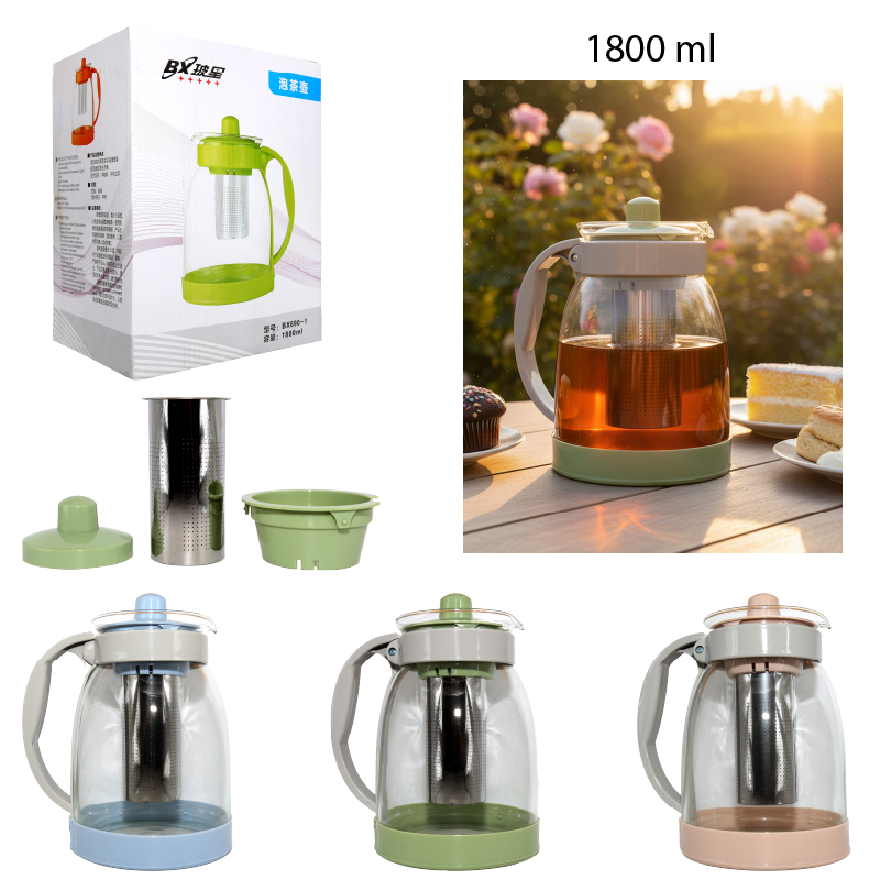 TETERA DE VIDRIO Y PLÁSTICO TRES COLORES - 1800 ML