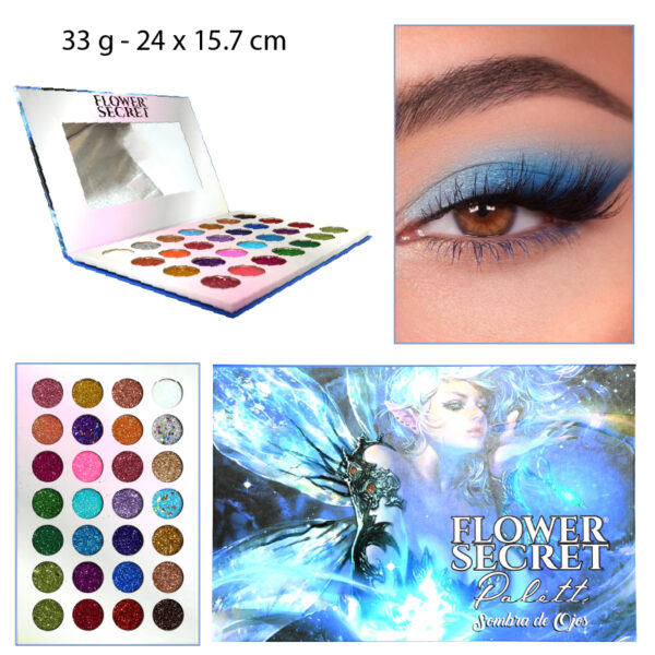 PALETA SOMBRA DE OJOS 28 COLORES GLITTER CAJA DISEÑO HADA