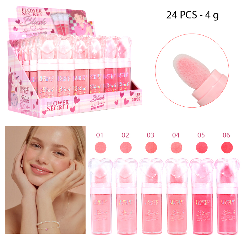 RUBOR EN POLVO 6 TONOS TAPA DISEÑO CORAZÓN - 24 PCS