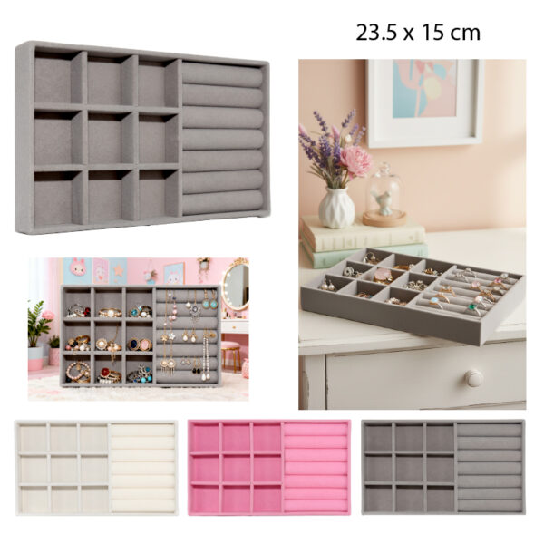 CAJA ORGANIZADORA PARA JOYAS 9 COMPARTIMENTOS - 23.5 X 15 CM