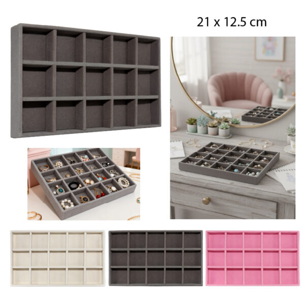 CAJA ORGANIZADORA PARA JOYAS 15 COMPARTIMENTOS - 23.5 X 15 CM