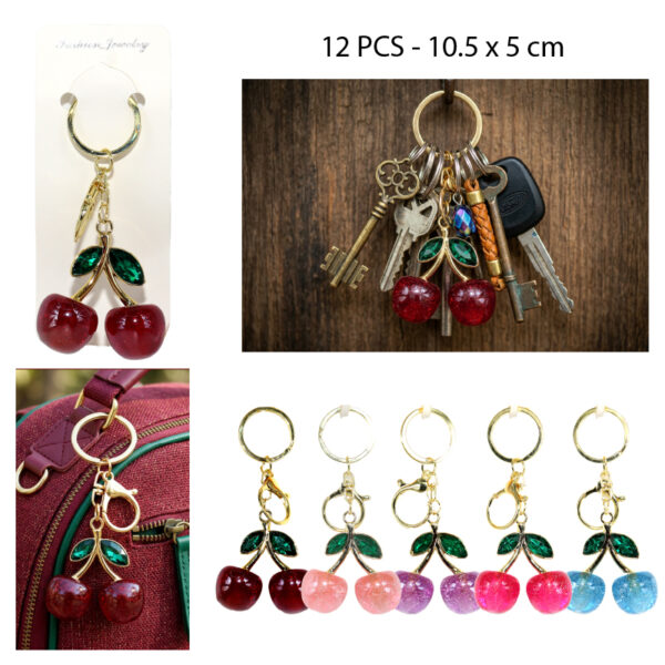 LLAVERO DISEÑO CEREZA 5 COLORES - 10.5 X 5 CM