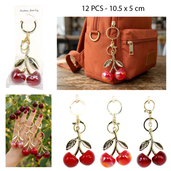 LLAVERO DISEÑO CEREZA 3 TONOS - 10.5 X 5 CM