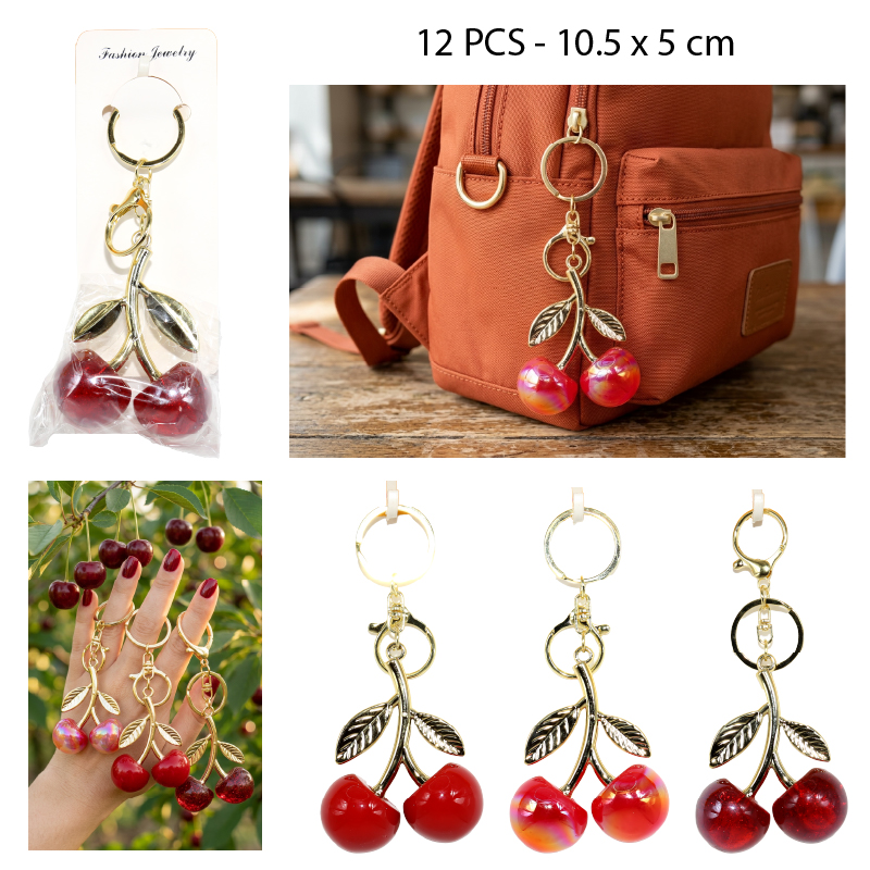 LLAVERO DISEÑO CEREZA 3 TONOS - 10.5 X 5 CM