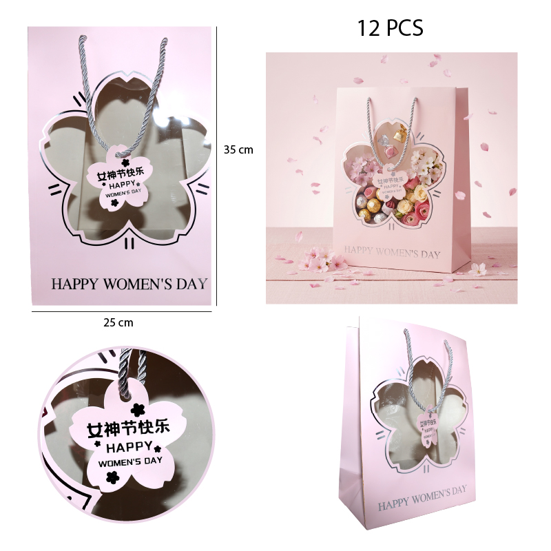 BOLSA PARA REGALO ROSA DISEÑO DIA DE LA MUJER - 25 X 15 X 35 CM