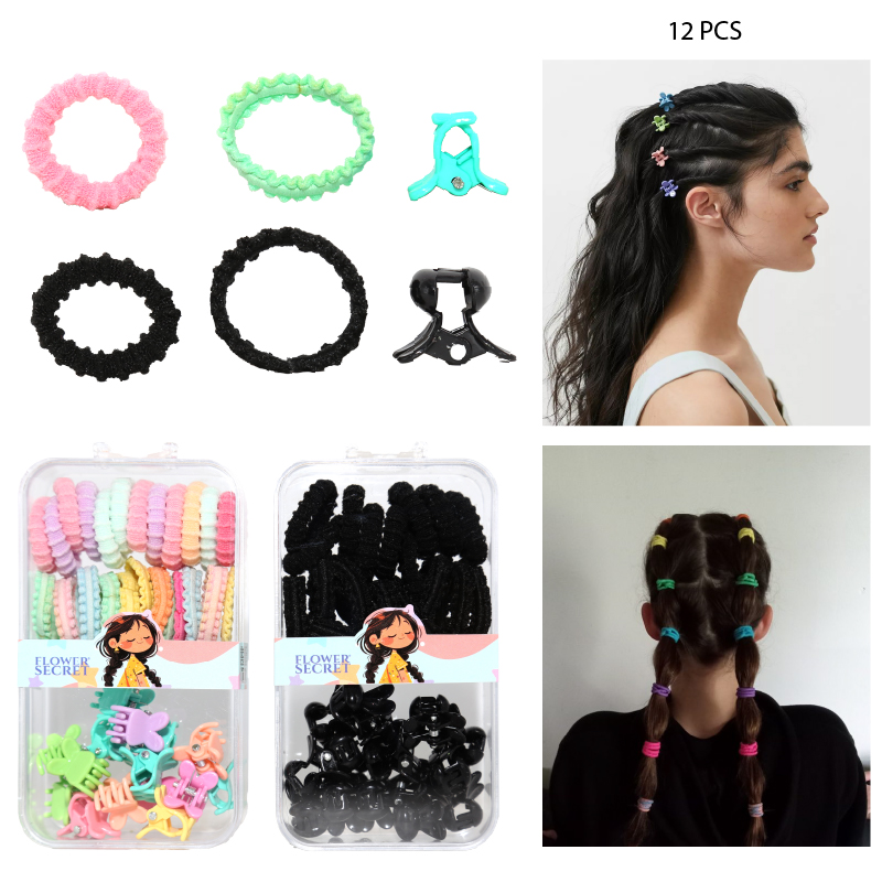 SET DE COLETS Y PINCHES PARA EL CABELLO PAQUETE COLOR SURTIDO O NEGRO - 12 PCS
